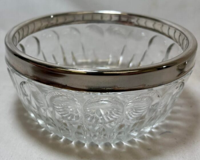 vintage italian cut glass sugar bowl with silver plate rim and spoon circa 1950 6572