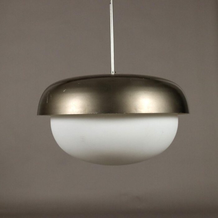 vintage italian hanging light in aluminium and glass 1960s 1