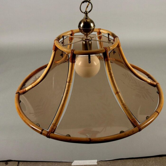 vintage italian lamp in bamboo and glass 1980s 4