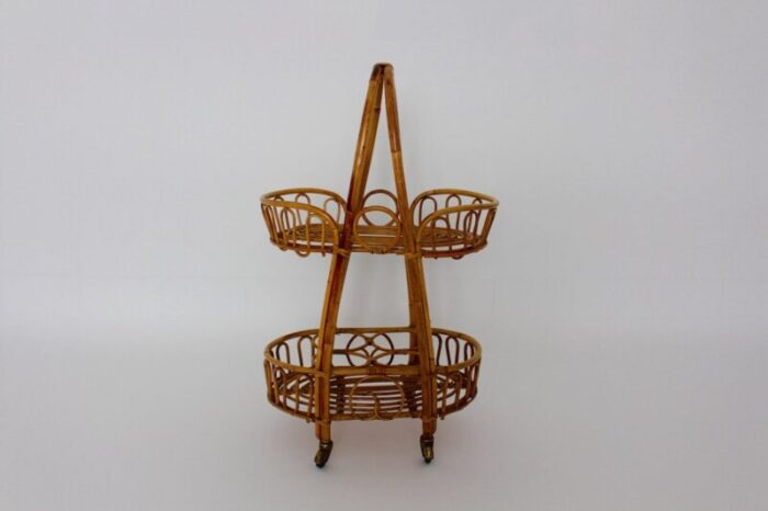 vintage italian rattan service trolley 1950s 3