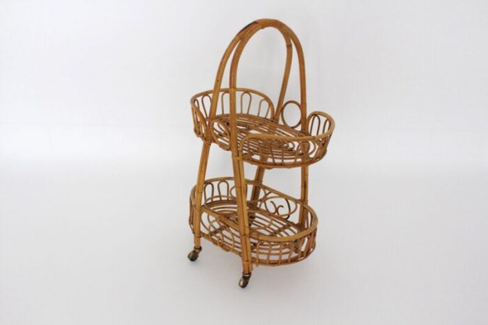 vintage italian rattan service trolley 1950s 4