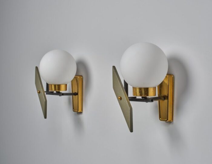 vintage italian wall lamps in brass and black lacquer 1950s set of 2 1