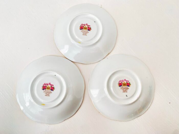 vintage lady fayre royal standard fine bone china saucers made in england set of 3 4544