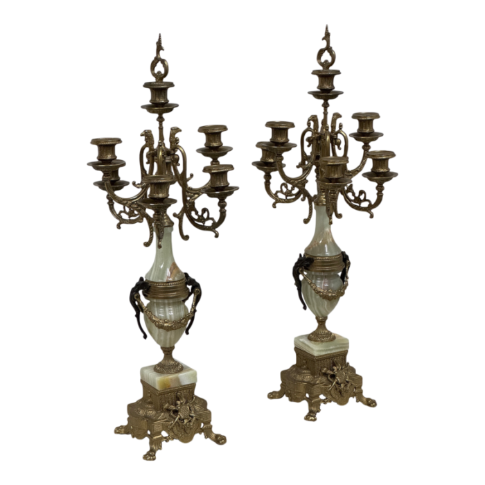 vintage lancini italian onyx brass candelabras a pair 4928