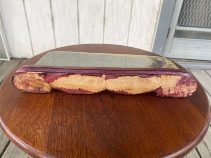 vintage large chinese viewing stone jasper with wooden base 8741