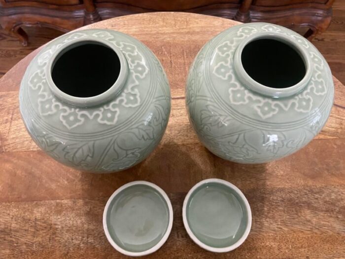 vintage matched pair of chinese asian celadon ginger jars 2122