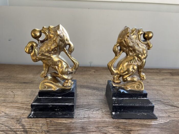 vintage mid century modern art deco brass lion architectural marble bookends set of 2 1660