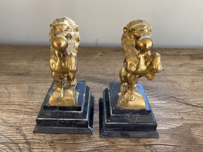 vintage mid century modern art deco brass lion architectural marble bookends set of 2 4338