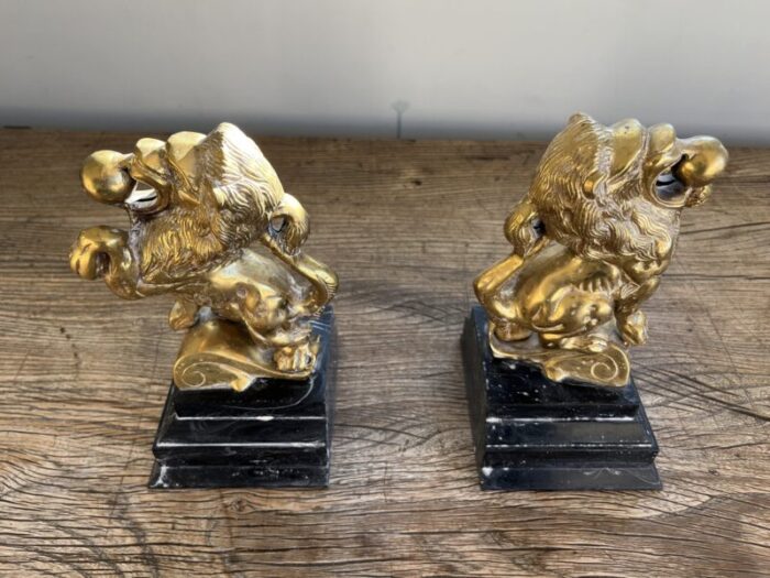 vintage mid century modern art deco brass lion architectural marble bookends set of 2 9659