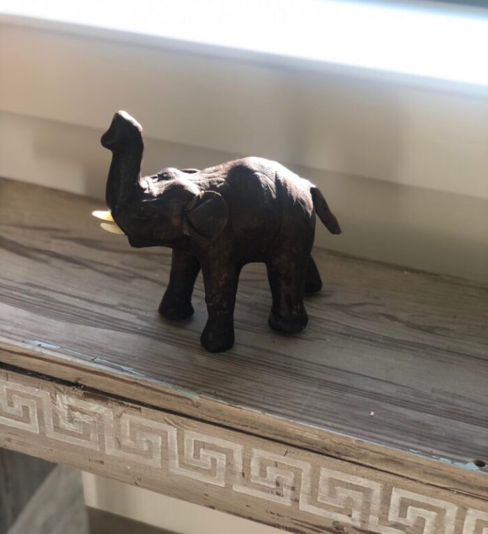 vintage mid century modern leather wrapped elephant sculpture 5589