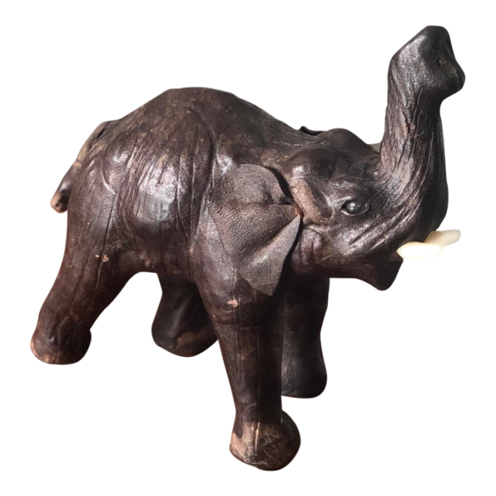 vintage mid century modern leather wrapped elephant sculpture 9717