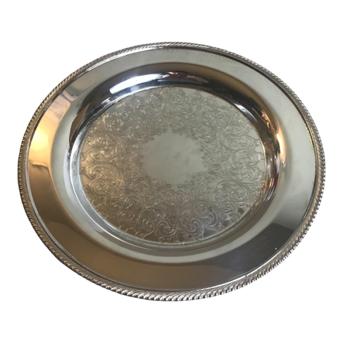 vintage mid century wm a rogers silverplate dinner plate or round tray 9256 1489