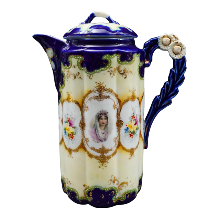 vintage nippon hand painted josephine portrait floral porcelain chocolate pot 5211