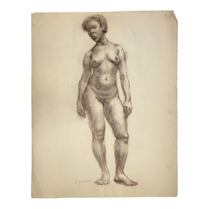 vintage nude pencil drawing of a black female 1940s 7858