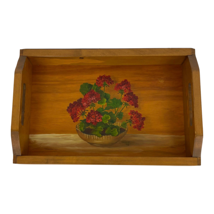 vintage painted handcrafted wood serving tray 1993 2467