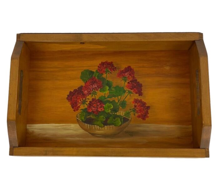 vintage painted handcrafted wood serving tray 1993 3015