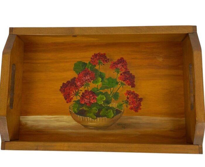 vintage painted handcrafted wood serving tray 1993 3268