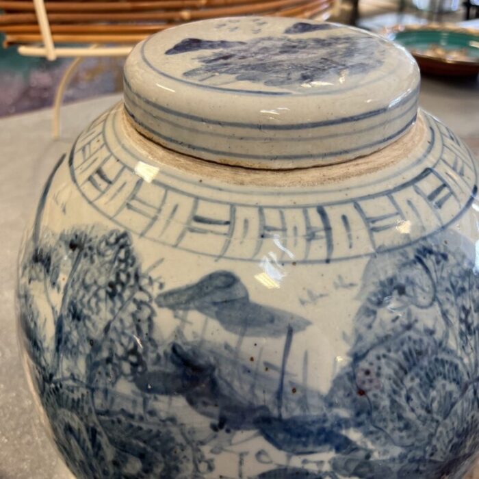 vintage pair of blue and white ginger jars with lid 2722