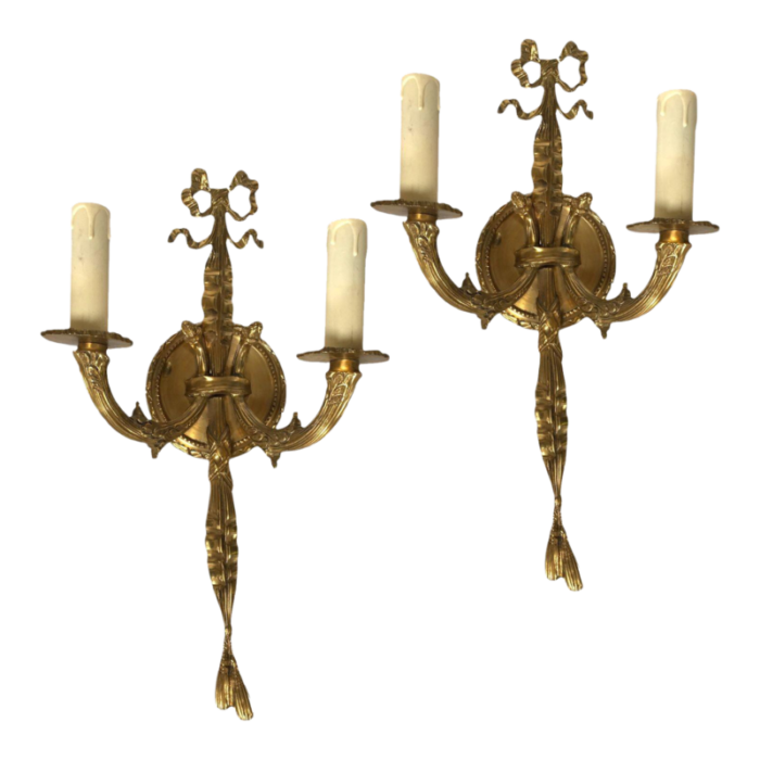 vintage pair of solid brass wall mount sconces 2301