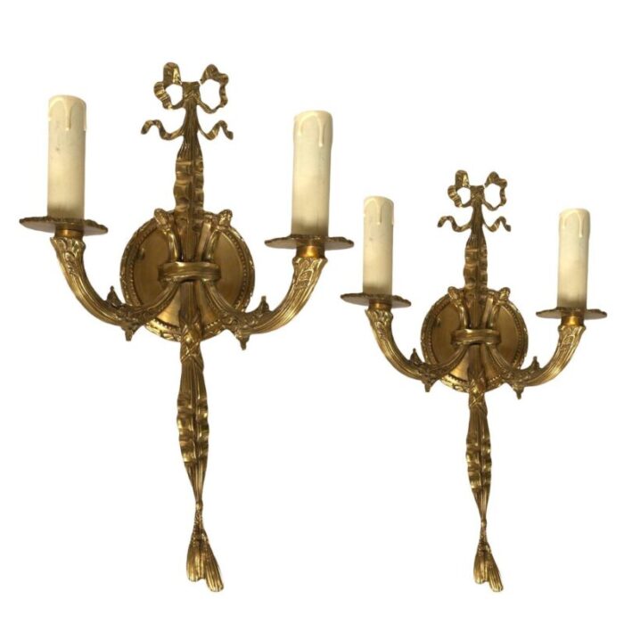 vintage pair of solid brass wall mount sconces 2555