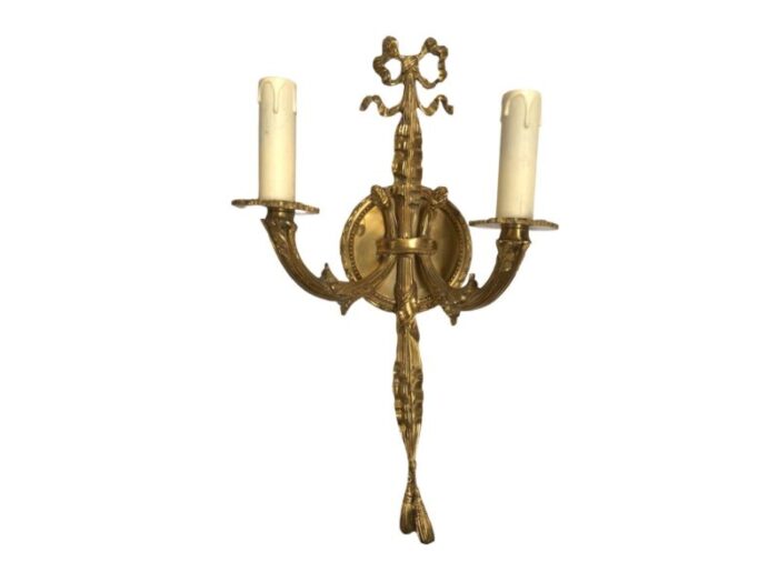 vintage pair of solid brass wall mount sconces 3549