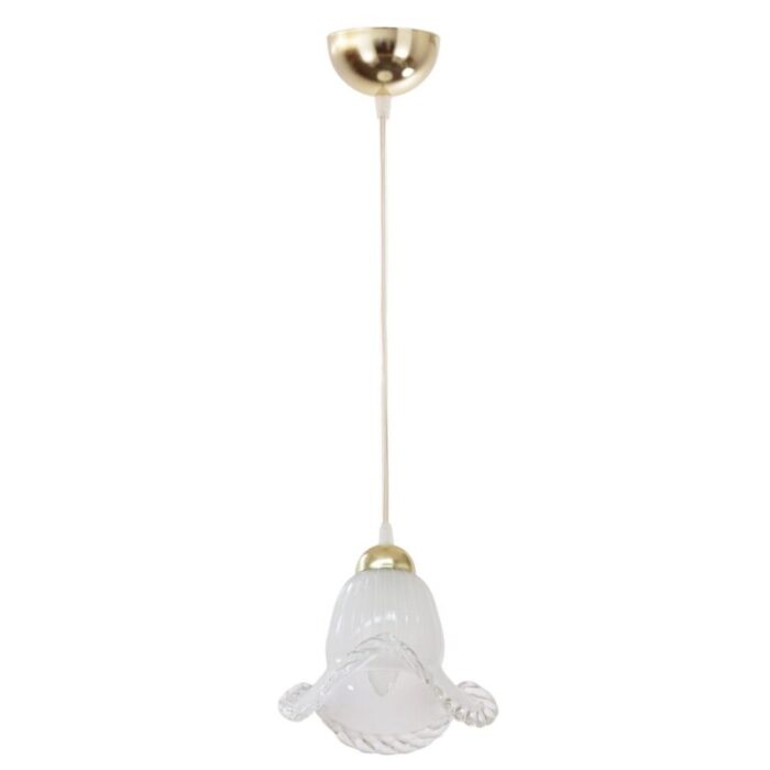 vintage pendant lamp in white silk murano glass 1980s 1