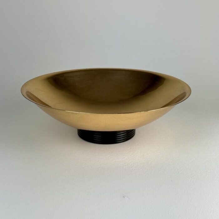 vintage round brass bowl over green glass ripple design base 2224