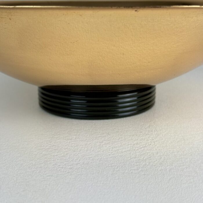 vintage round brass bowl over green glass ripple design base 4518