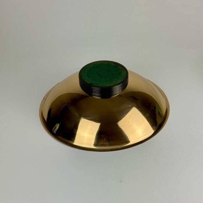 vintage round brass bowl over green glass ripple design base 6997