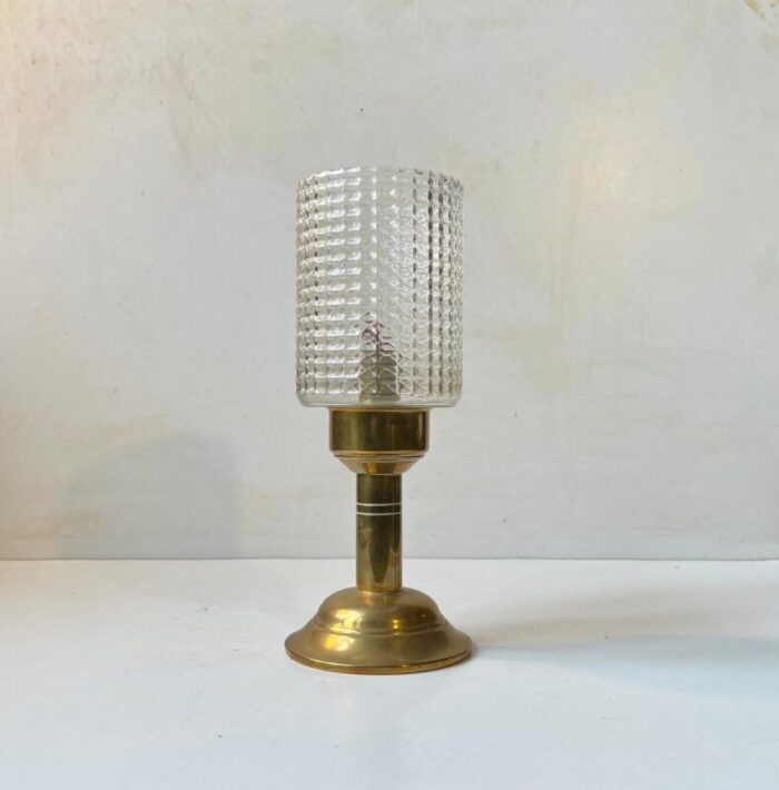 vintage scandinavian table oil lamp in brass and diamond glass 1970s 2