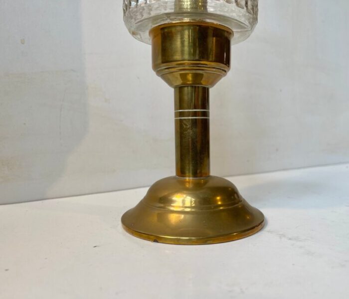 vintage scandinavian table oil lamp in brass and diamond glass 1970s 3