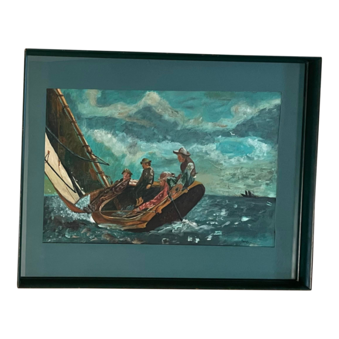 vintage seascape sailing nautical oil painting framed original artwork 8528