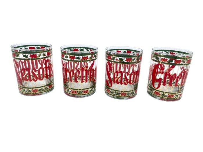 vintage seasons greetings low ball tumblers a set of 4 0075