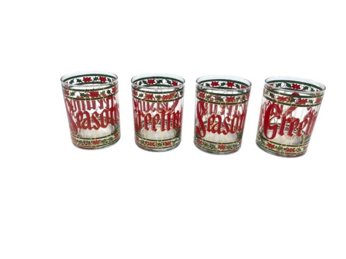 vintage seasons greetings low ball tumblers a set of 4 0935