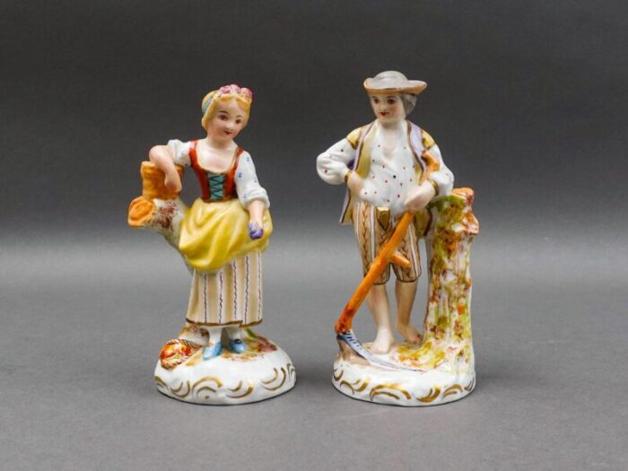 vintage sevres france antique porcelain hand painted farm lady and gentleman figurines a pair 0513