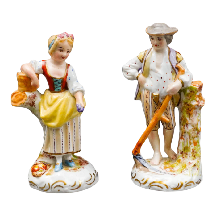 vintage sevres france antique porcelain hand painted farm lady and gentleman figurines a pair 6019