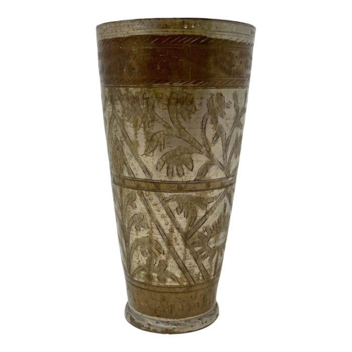 vintage silver plated brass engraved lassi cup from india 0229