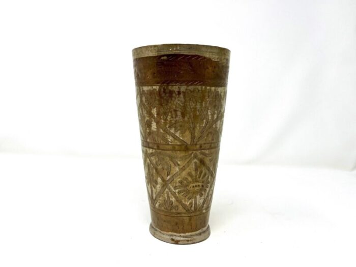 vintage silver plated brass engraved lassi cup from india 4339