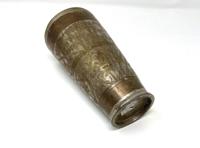 vintage silver plated brass engraved lassi cup from india 7235