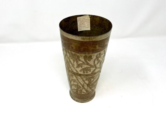 vintage silver plated brass engraved lassi cup from india 8360