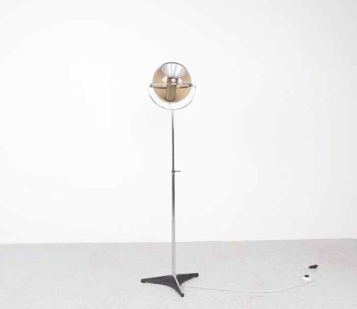 vintage smoked glass and metal floor lamp by franck ligtelijn for raak amsterdam 1960s 2