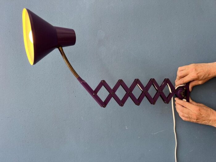 vintage space age purple scissor wall lamp 1