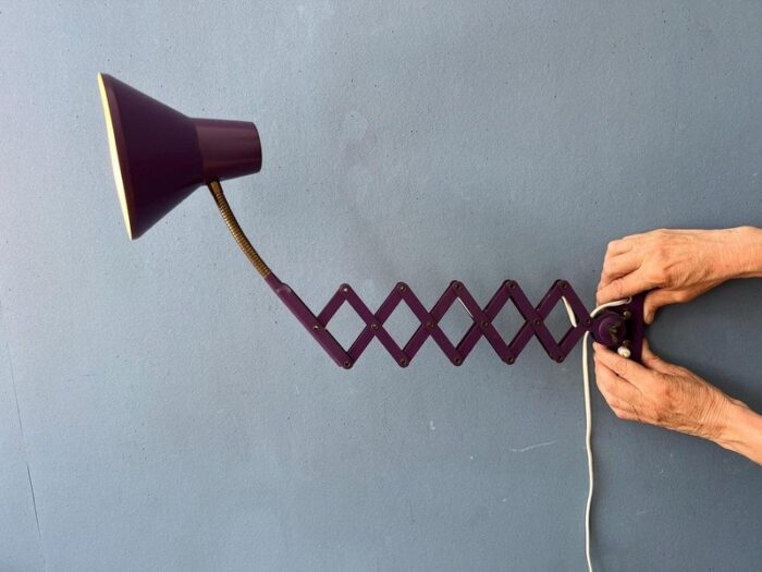 vintage space age purple scissor wall lamp 2