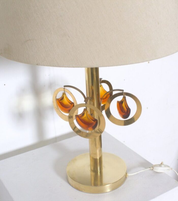 vintage swedish brass lamp with glass ornaments 4