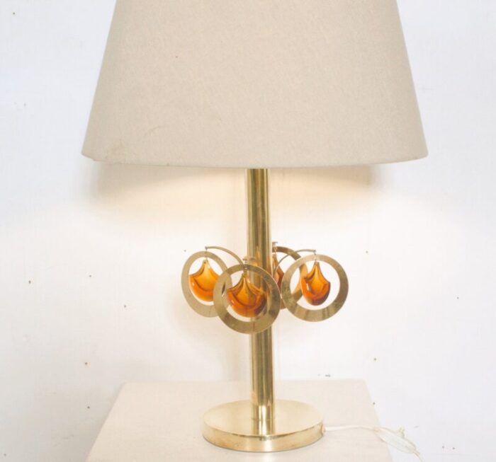 vintage swedish brass lamp with glass ornaments 5