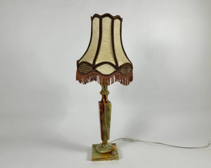 vintage table lamp with textile shade onyx base bedside light belgium 1970s 1