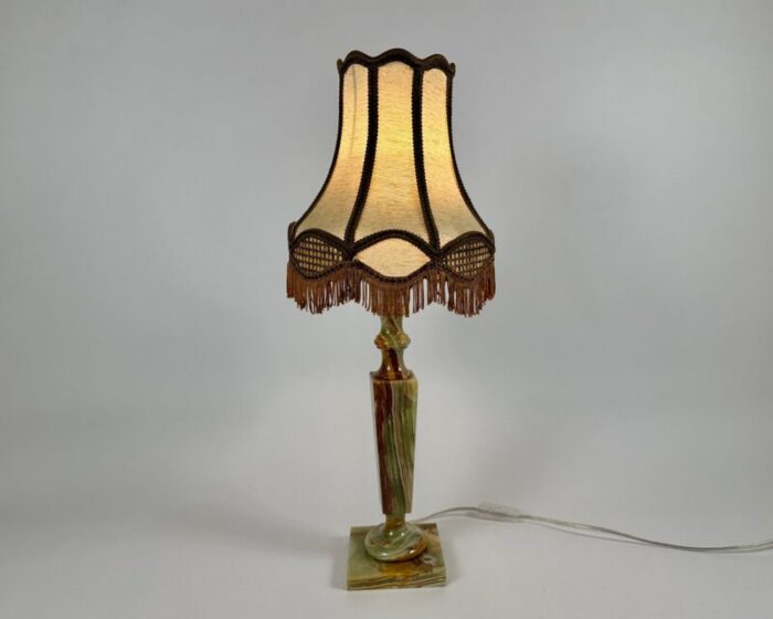 vintage table lamp with textile shade onyx base bedside light belgium 1970s 2