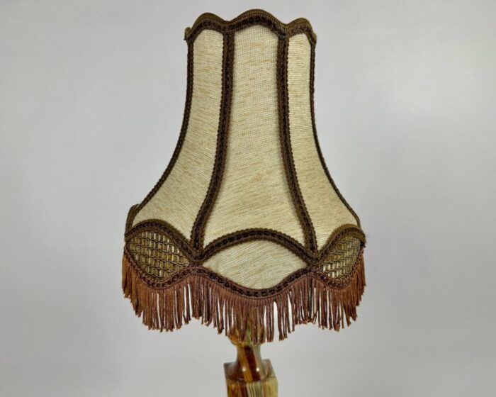 vintage table lamp with textile shade onyx base bedside light belgium 1970s 3