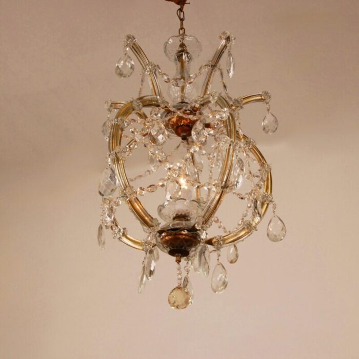 vintage viennese marie therese bohemian lantern austrian crystal lamp clear gold chandelier 0612