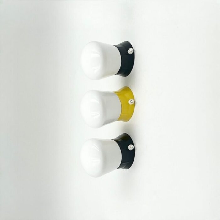 vintage wall lamps in black and yellow bakelite 1970s set of 3 1